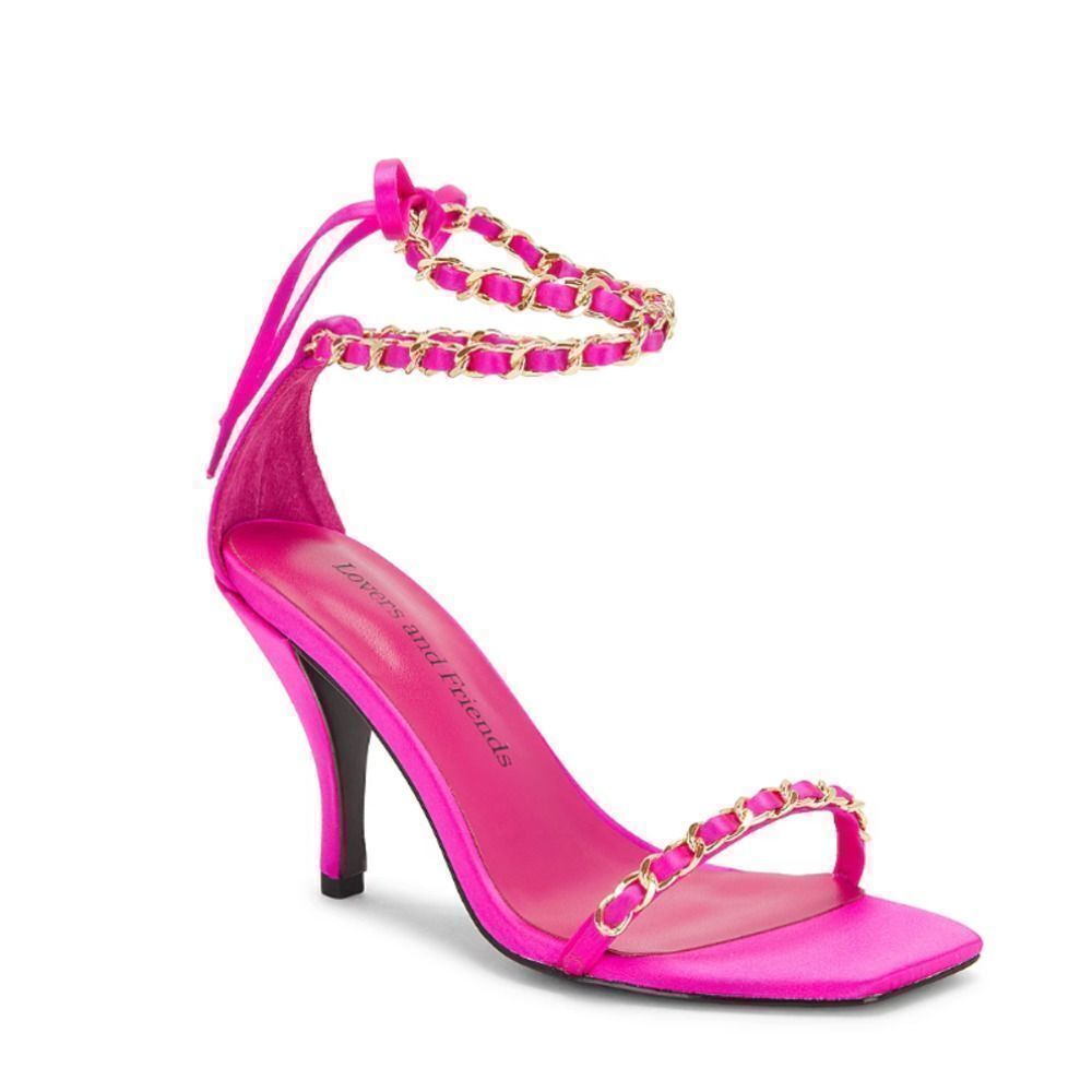 Lovers + Friends Chain Heeled Sandal in Electric Pink SZ 8